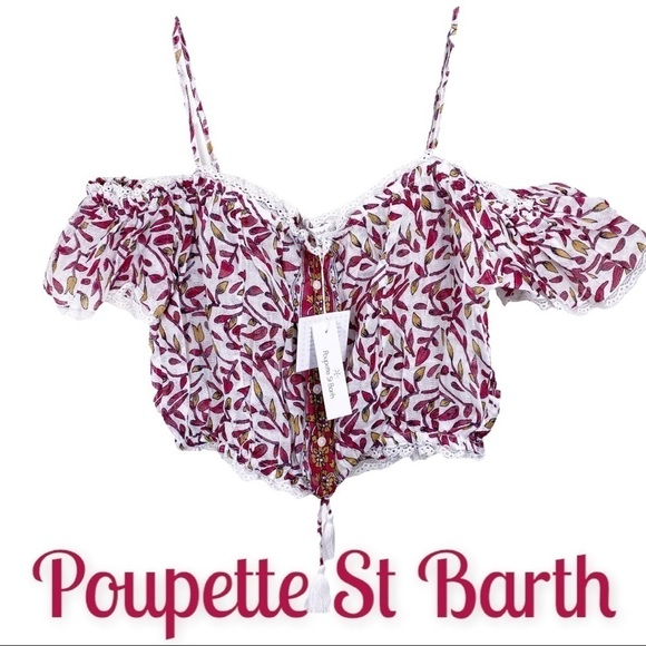 NWT POUPETTE ST BARTH Honey Sheer Cropped Tropical Cotton Mini Top, Size Medium - Picture 2 of 12